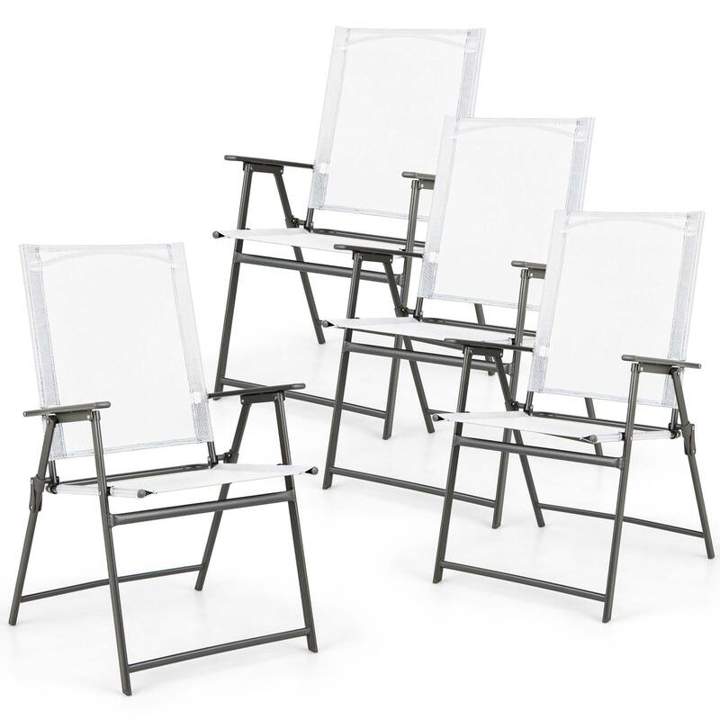 Costway 4pcs Patio Folding Portable Dining Chairs Metal Frame Armrests - See Details - White