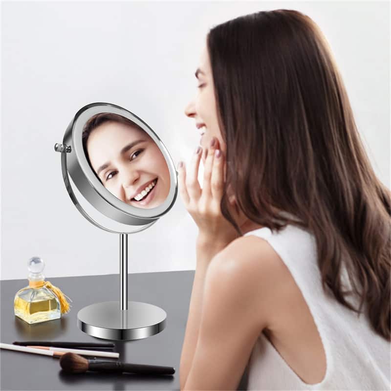 1X/10X 360 Rotation Makeup Mirror w/ Lights and 3 Color Lighting Dimmable