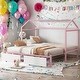 preview thumbnail 2 of 13, Pink Twin XL to King Kids Bed with 2 Storage Drawers, Modern House Platform Bed