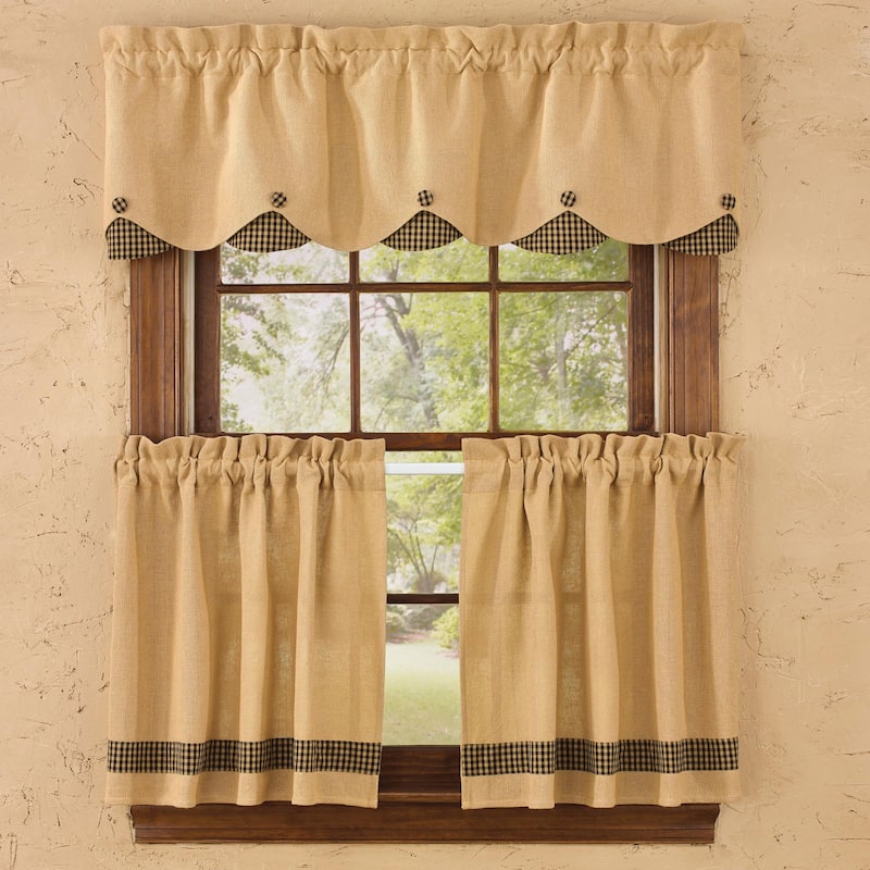 Park Designs Burlap & Check Lined Scallop Valance 58X15 - 58" x 15"