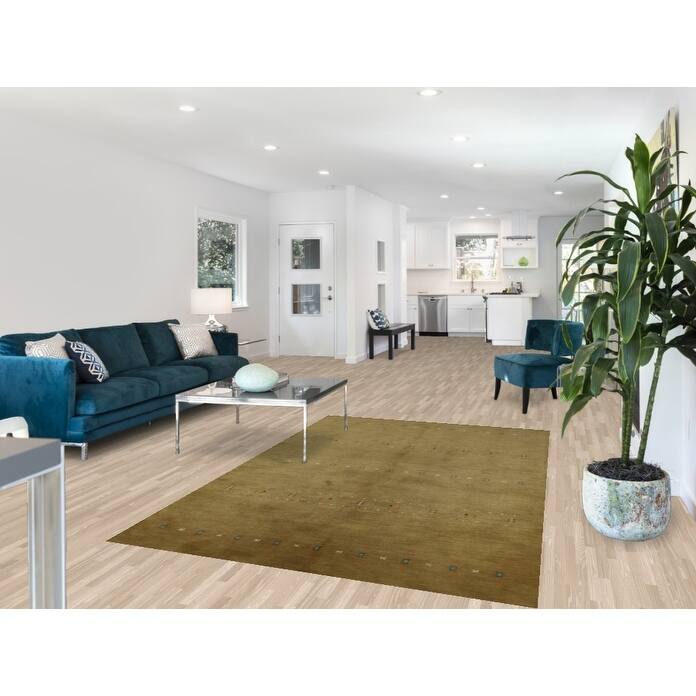 Green Tribal Gabbeh Indian Area Rug Hand-Knotted Oriental Wool Carpet - 5'0" x 7'9"