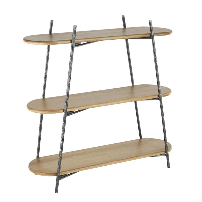 Wood Oval Shaped Shelving Unit with Black Metal Frame - Brown - Roche River Decor