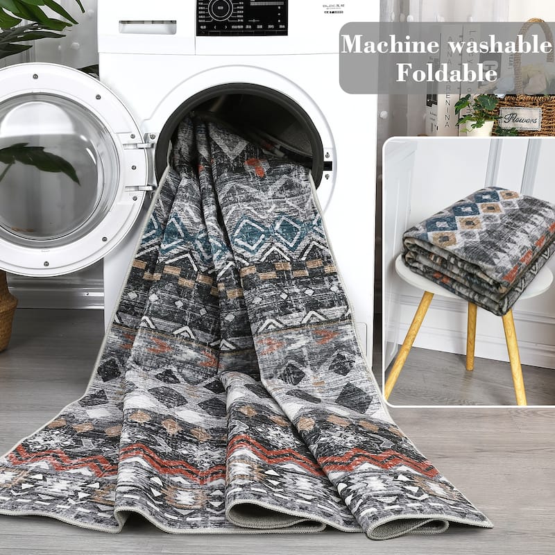 Garvee Boho Geo Low Pile Foldable Area Rug