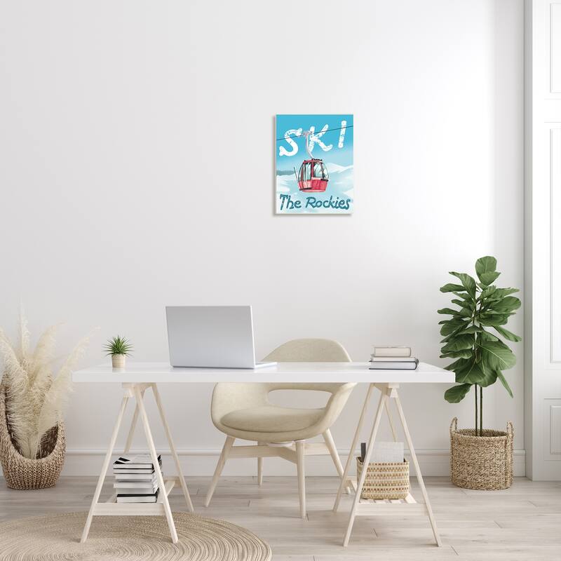 Stupell Ski Trolly The Rocky Mountains Winter Blue Wood Wall Art