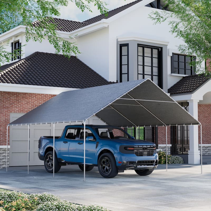 Heavy Duty Carport, Waterproof & UV Resistant Garage Cover with 8 Heavy-Duty Galvanized Steel Poles, Tool-Free Assembly