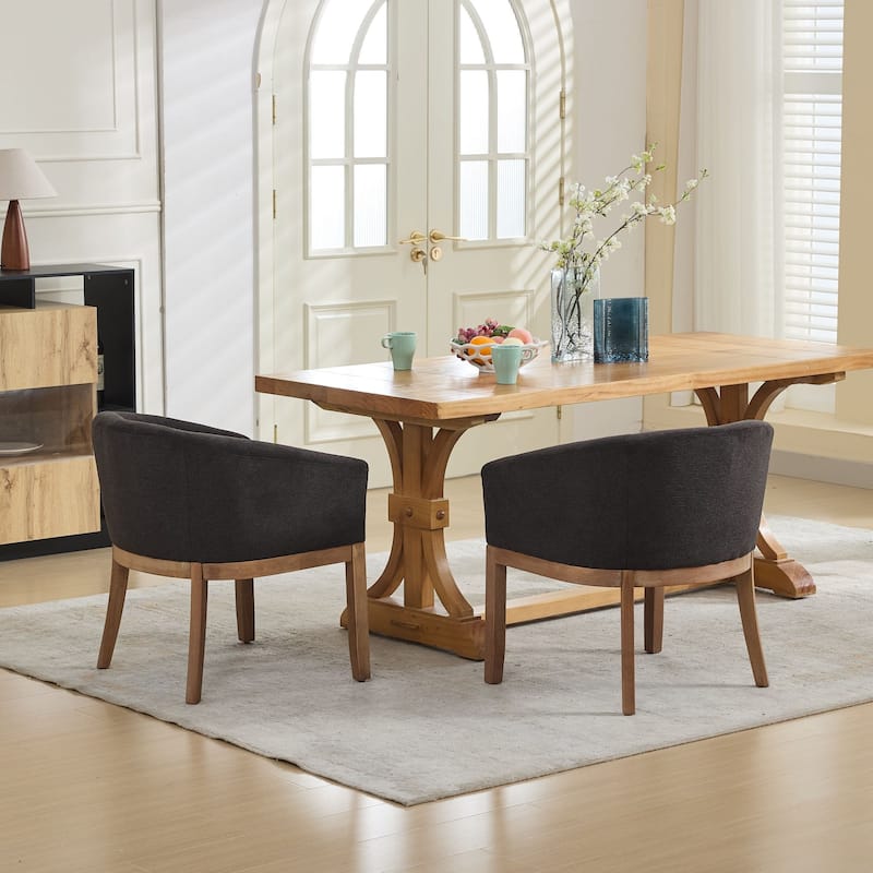 GDF Studio - Winslow Mid-Century Modern Barrel Dining Chair with Arms and Linen Upholstery