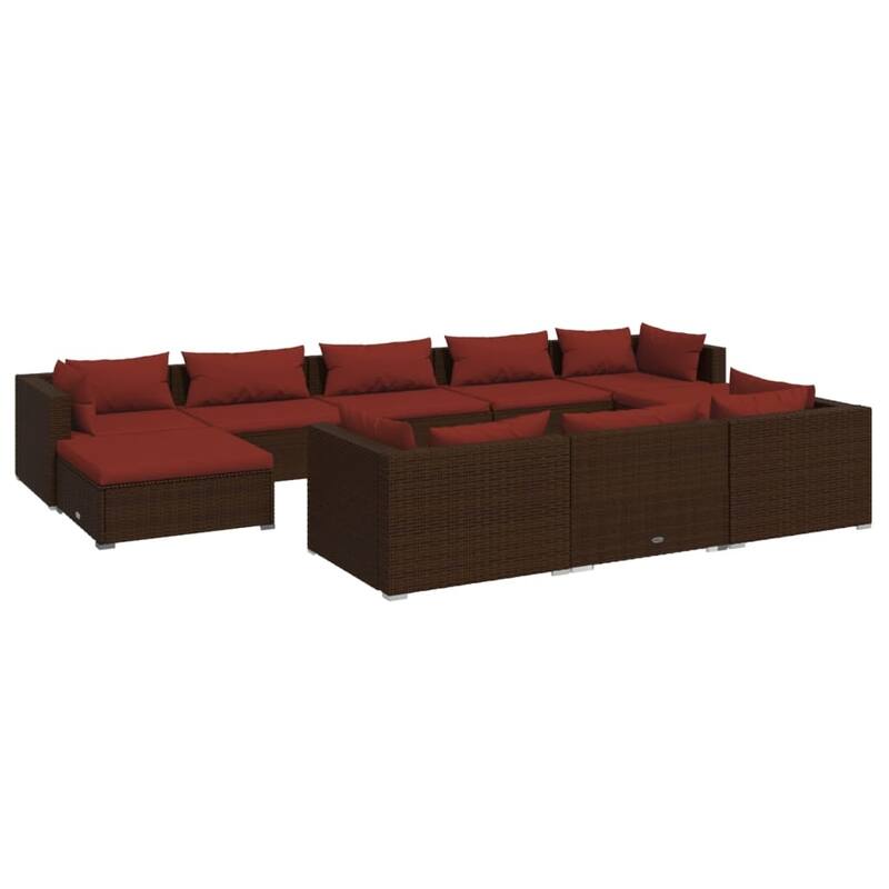 vidaXL Patio Lounge Set with Cushions Brown Poly Rattan - 27.6" x 27.6" x 24" - 27.6" x 27.6" x 24"