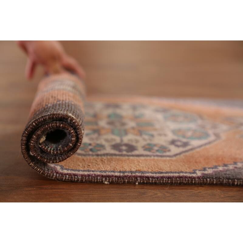 Hand Knotted Oriental 100% Wool Carpet Transitional Geometric Oranges & Rust Anatolian Area Rug - 3' 0'' X 1' 7''