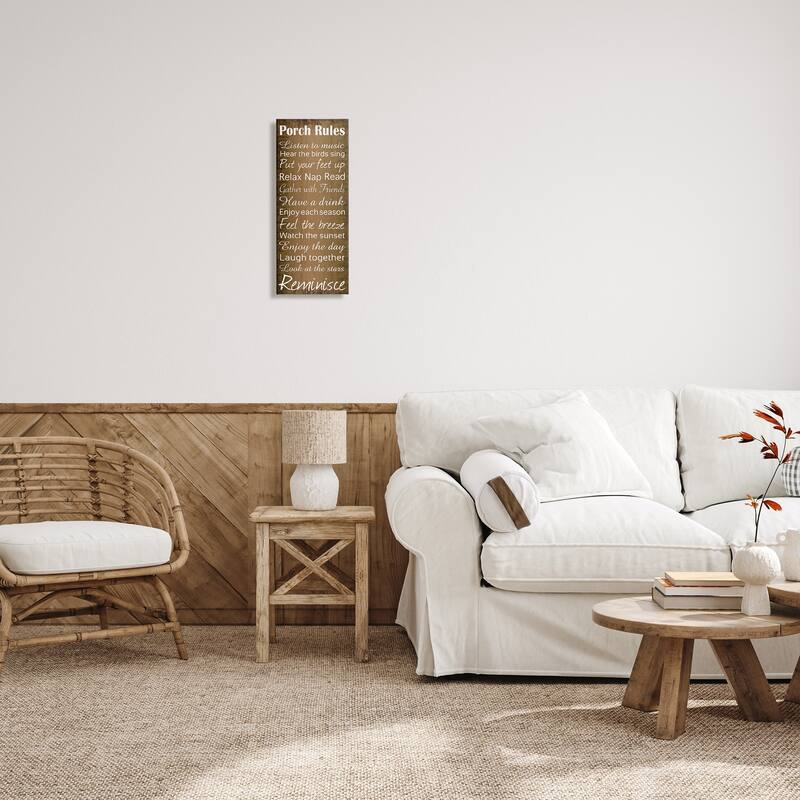 Stupell Porch Rules Country Landscape Wood Textured Word Design,10x24, Proudly Made in USA