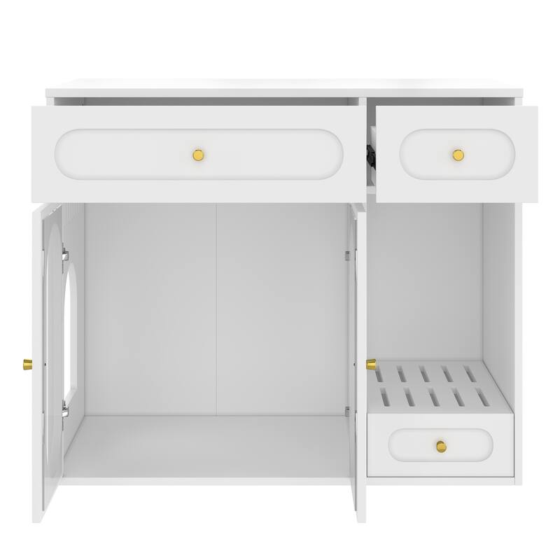 Cat Litter Box Enclosure with LED Light, Hidden Litter Box Furniture with Storage Drawers, Indoor Pet House with Acrylic Doors