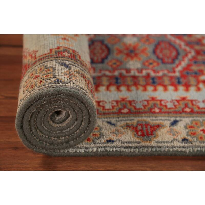 Geometric Viss Indian Runner Rug Hand-Knotted Beige Wool Carpet - 2'6"x 7'11"