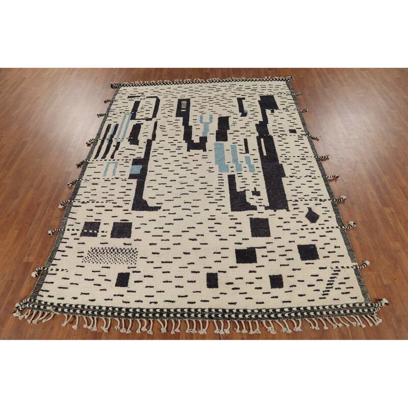Moroccan Abstract Rug Hand-Knotted Wool Carpet - 7'8"x 10'3"