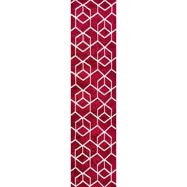 JONATHAN Y Cole Blocks Modern Geometric Area Rug - 2 X 8 - Red/White