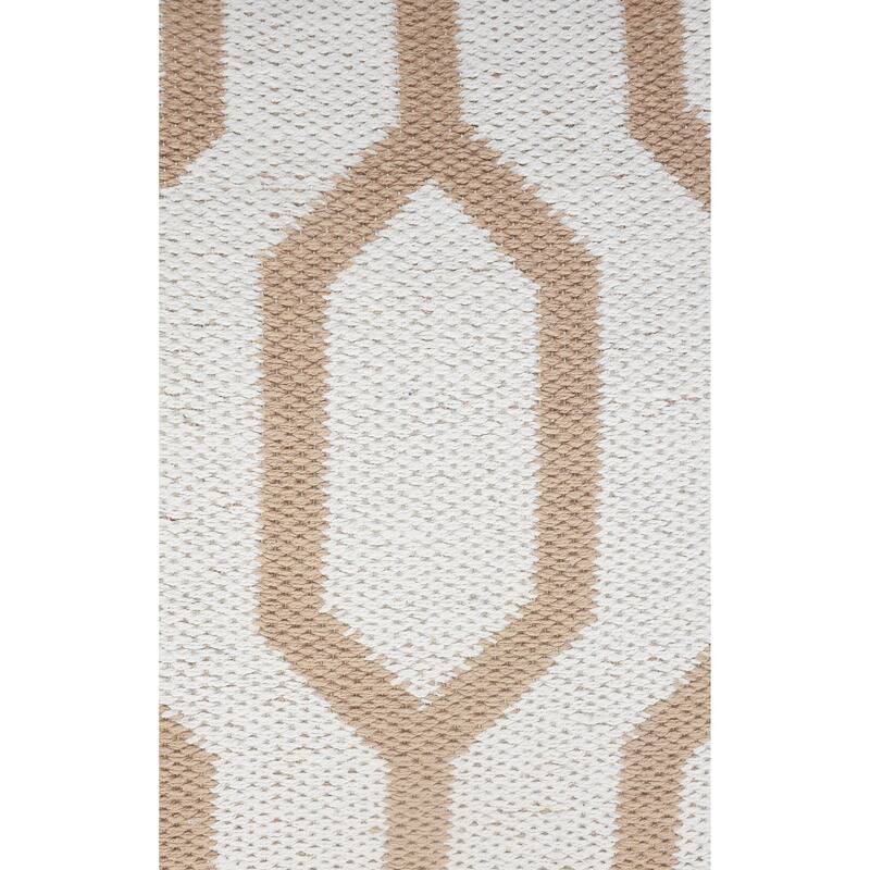 20" Tan and White Geometric Square Throw Pillow
