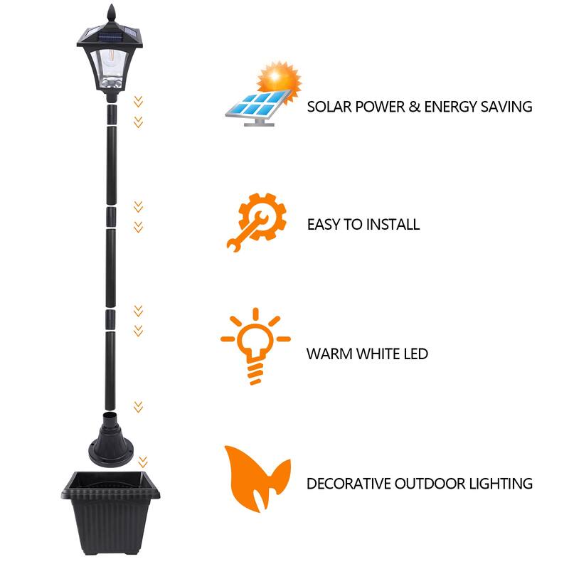 Solar Powered Lamp Post Lights Outdoor Garden Vintage Street Lighting - 63" Height