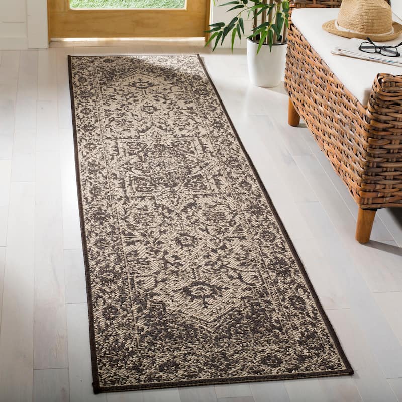 SAFAVIEH Linden Rick Indoor/ Outdoor Waterproof Patio Backyard Rug - 2'2" x 6' Runner - Cream/Brown