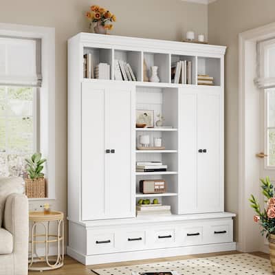 78.7'H Modern Entryway Hall Tree with Bench and Adjustable Shelves
