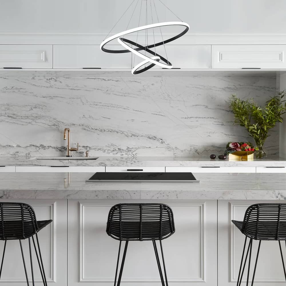 LED Tiered Linear Design Chandelier, Classic Semi Flush Mount Chandelier, Living Room Kitchen Island Dining Foyer Pendant Light