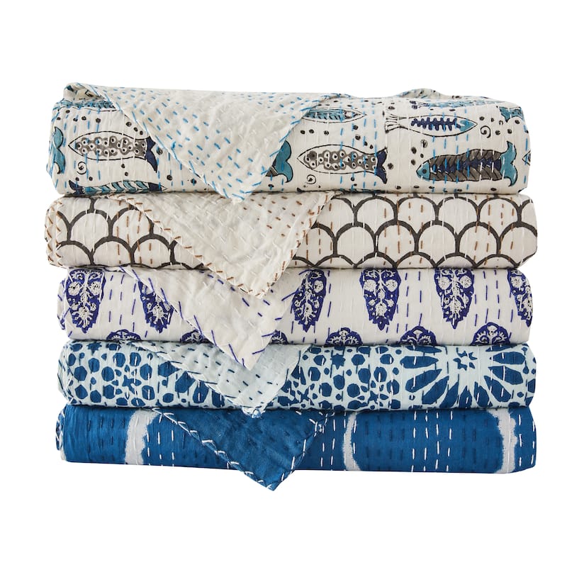 Melange Hand Stitched Kantha Block Print Coverlets and Shams