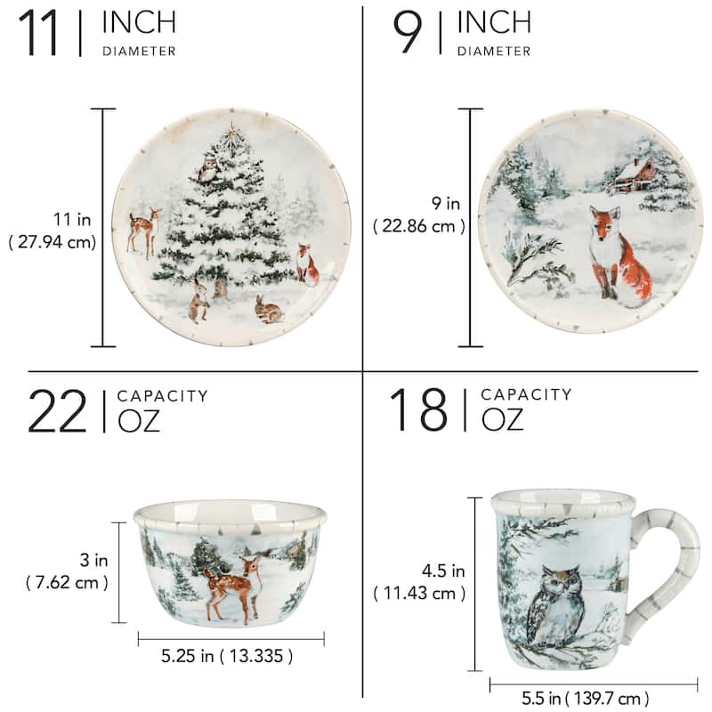 Certified International Winter Frost 16 Pc Dinnerware Set, Service for 4 - 11" Diameter x 1"