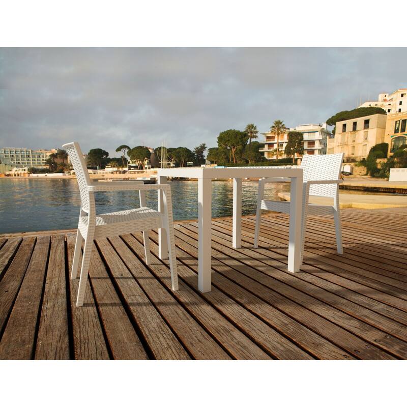 31.5" White Wickerlook Square Patio Dining Table