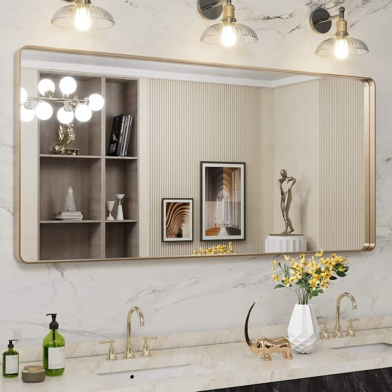 Aluminum alloy Framed Tempered Glass Wall Bathroom Vanity Mirror - 60" x 28" - Gold