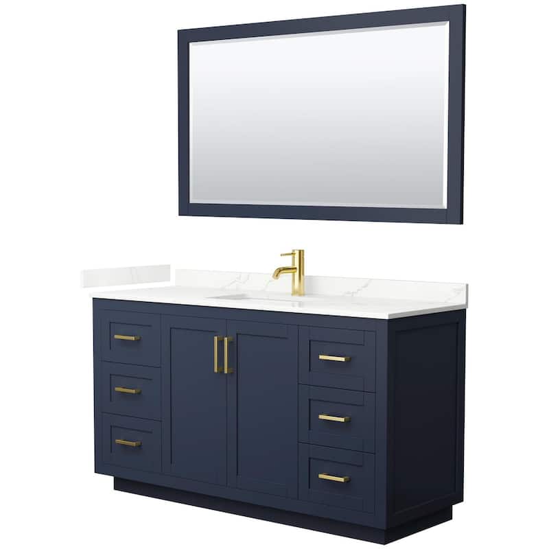 Wyndham Collection WCF292960S-QTZ-UNSM58 Miranda 60" Free Standing - Dark Blue / Giotto Quartz Top / Brushed Gold