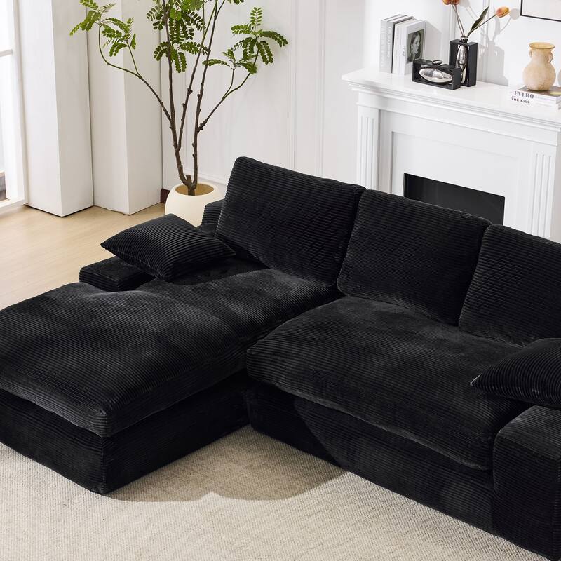 Modular Sectional Cloud Sofa with L-Shape Chaise, Corduroy Upholstered Sleeper Sofa, Compressed Sofa with Pillow