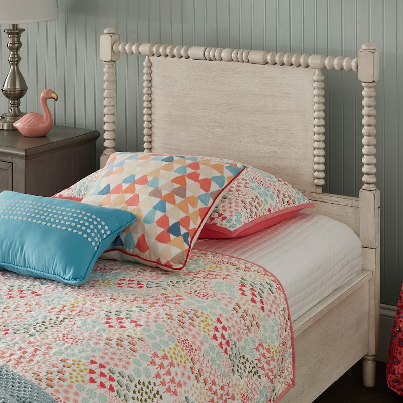 Demetria Antique Finish Beaded Wood Platform Twin Size Bed by iNSPIRE Q Classic