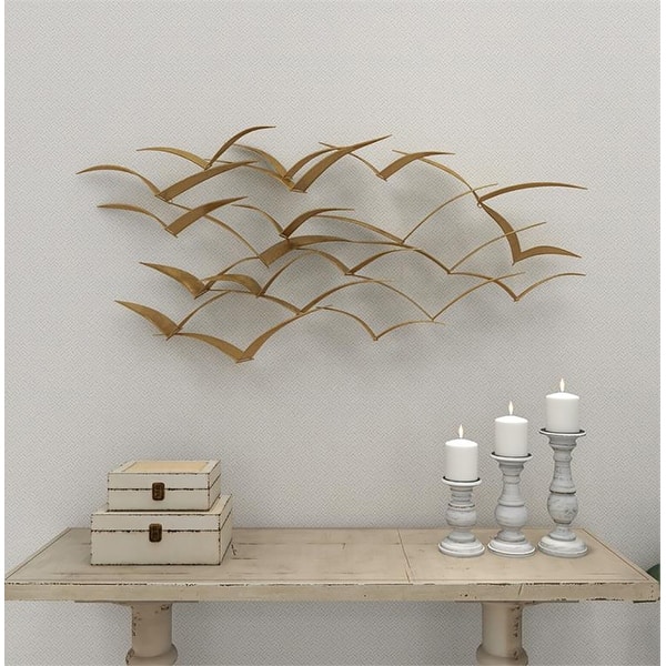 slide 1 of 18, Handcrafted Flock of Metal Flying Birds Wall Art Gold
