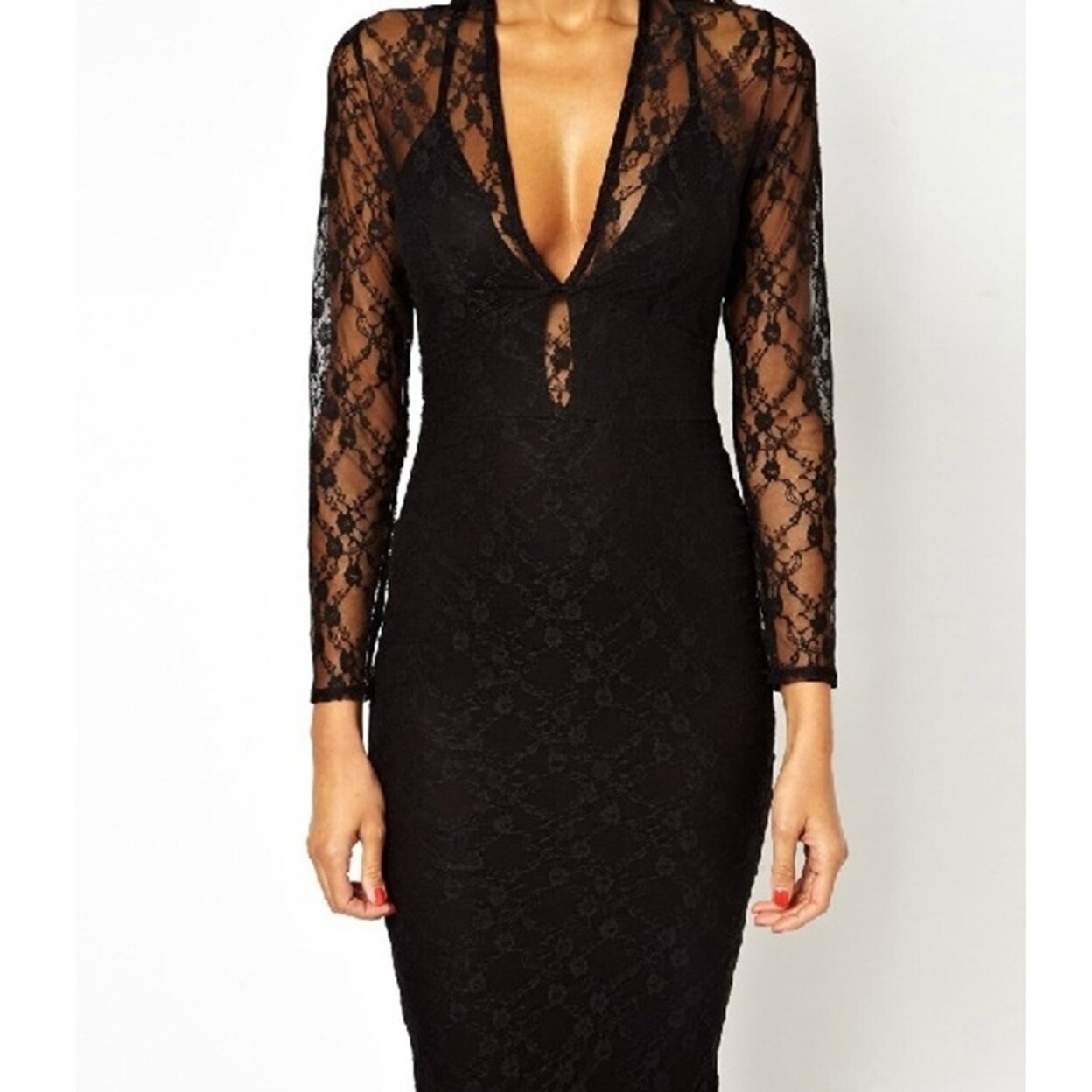 lace splicing black sheath dress