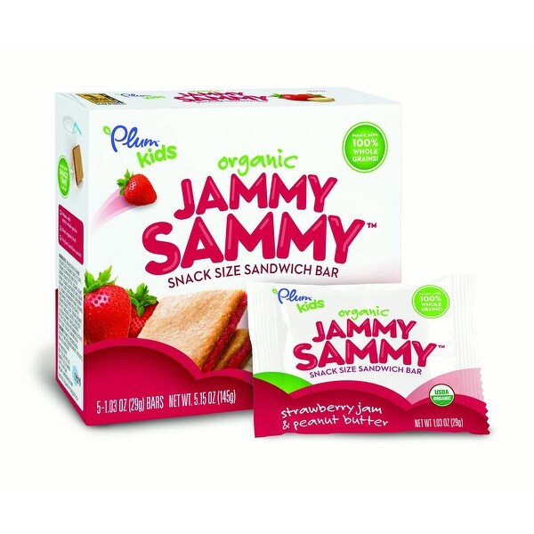 Plum Kids Jammy Sammy Snacks - Strawberry Jam and Peanut Butter - Case of 6 - 1.03 oz.