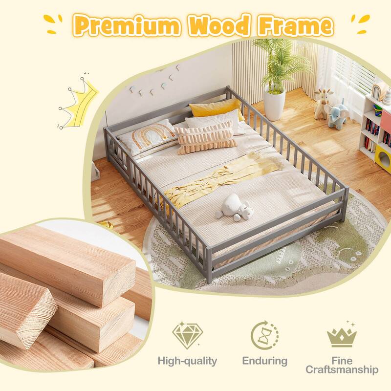 Costway Full Size Floor Bed with Full Length Safety Guardrails & Door