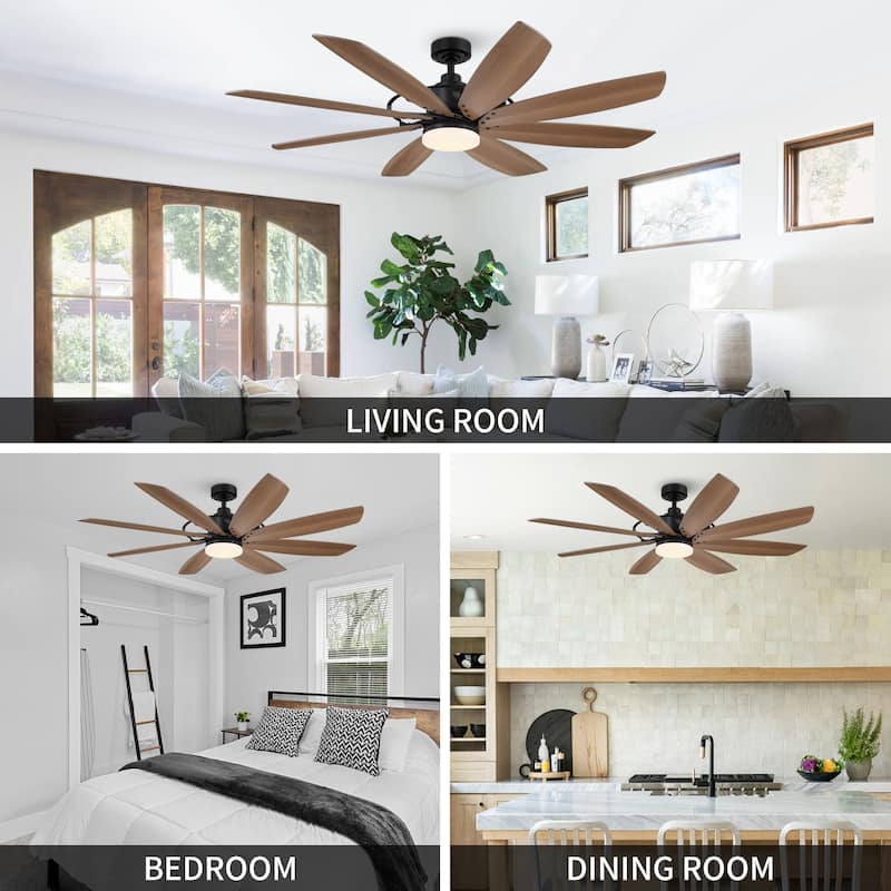 60-inch Black Farmhouse Windmill Ceiling Fan with LED Light and Remote