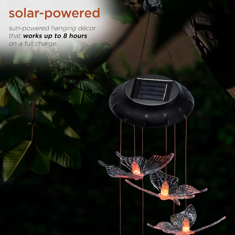 Alpine Corporation 27" Tall Outdoor Solar Powered Wind Mobile with Color Changing LED Butterfly Lights