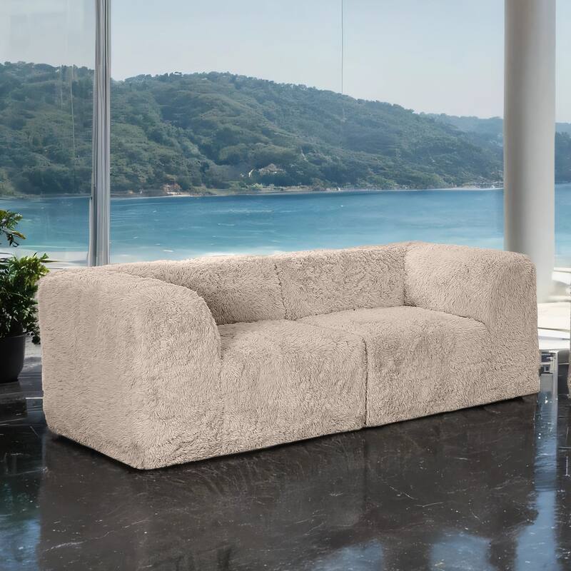 Furniture of America Ylena Modern 2-Piece Faux Fur Foam Modular Compressed Loveseat - Taupe