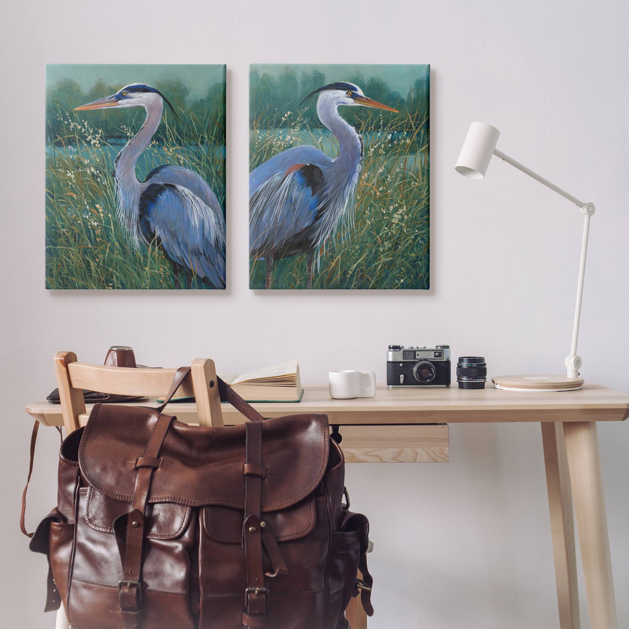 Stupell Herons & Lake Landscape 2 Piece Canvas Wall Art Set Design by