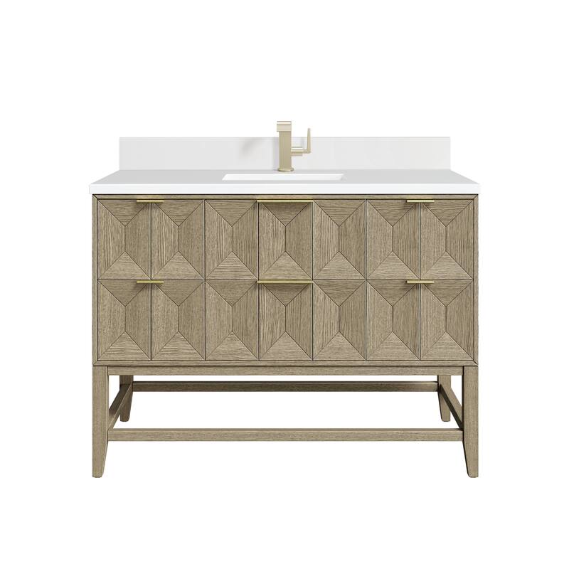 James Martin Vanities Emmeline 48" Single Vanity, Pebble Oak - White Zeus - Single Hole