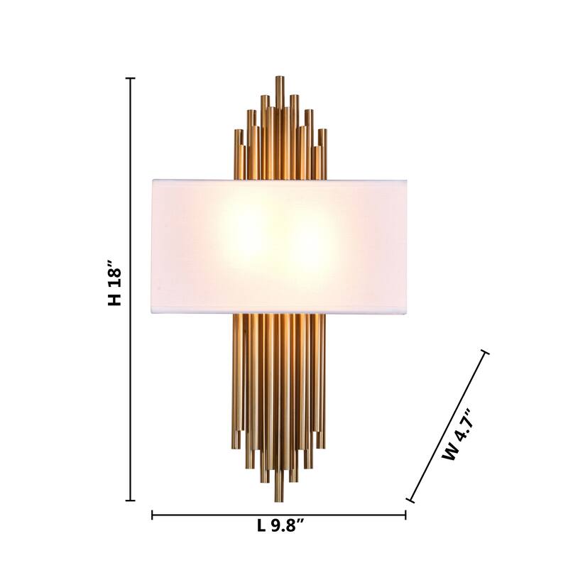 2-Light Gold Rod Wall Sconce With A White Shade