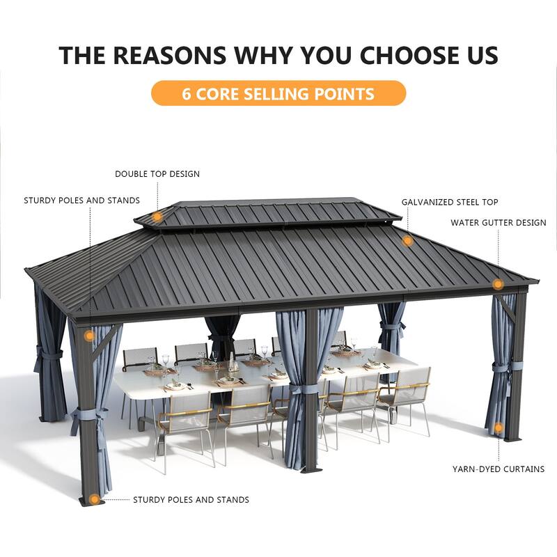 12FT X 20FT Aluminum Metal Gazebo with Netting and Curtains