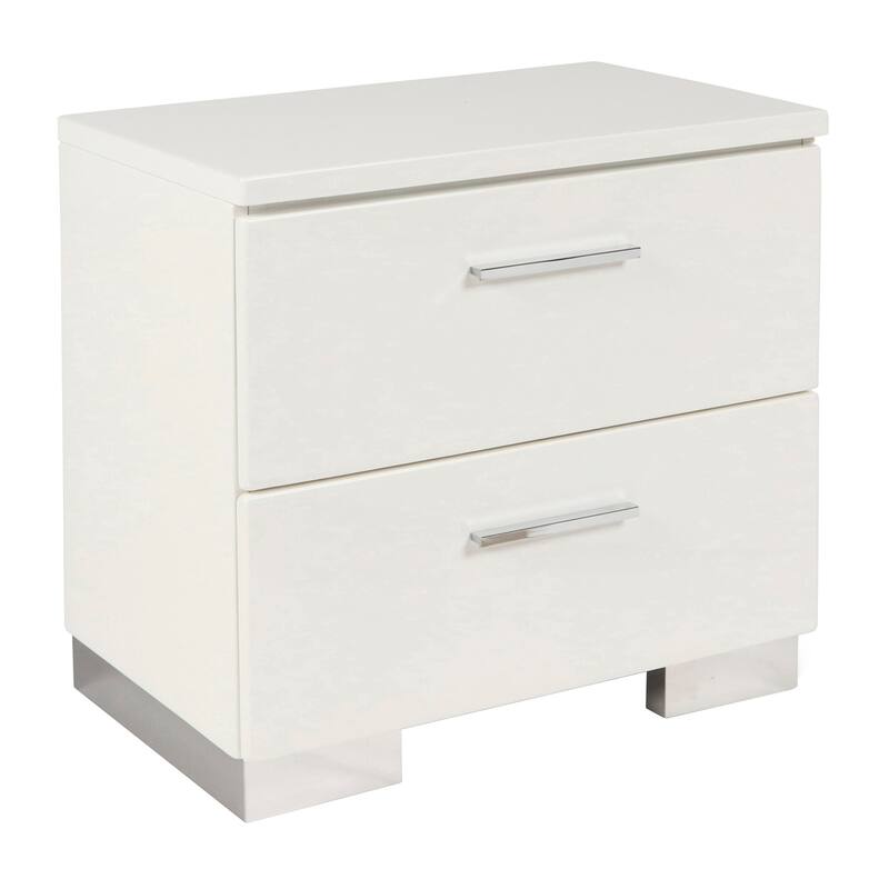 White 2 Drawer 15.25 in. W Nightstand with Bar Metal Handles