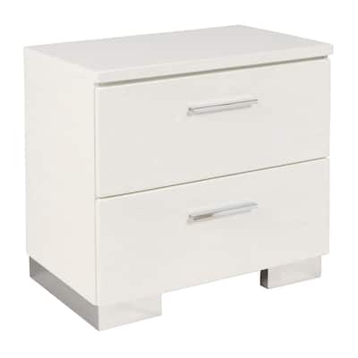 White 2 Drawer 15.25 in. W Nightstand with Bar Metal Handles