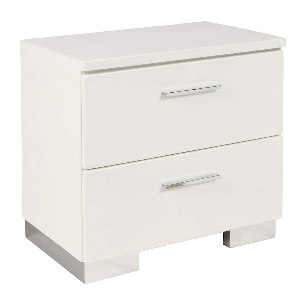 White 2 Drawer 15.25 in. W Nightstand with Bar Metal Handles