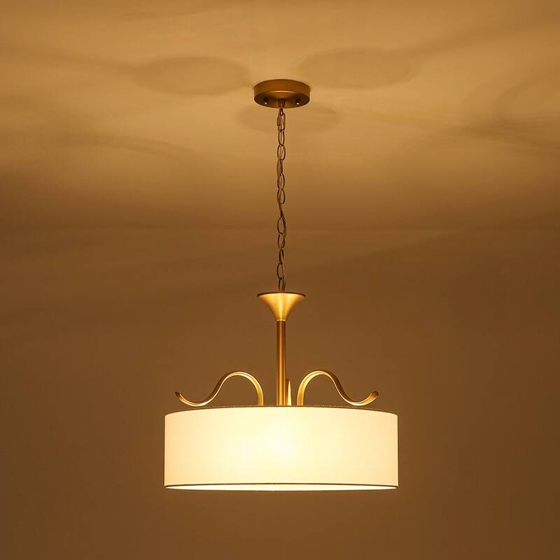 Versatile 3-Light Large Drum Fabric Lantern Semi Flush / Pendant Light