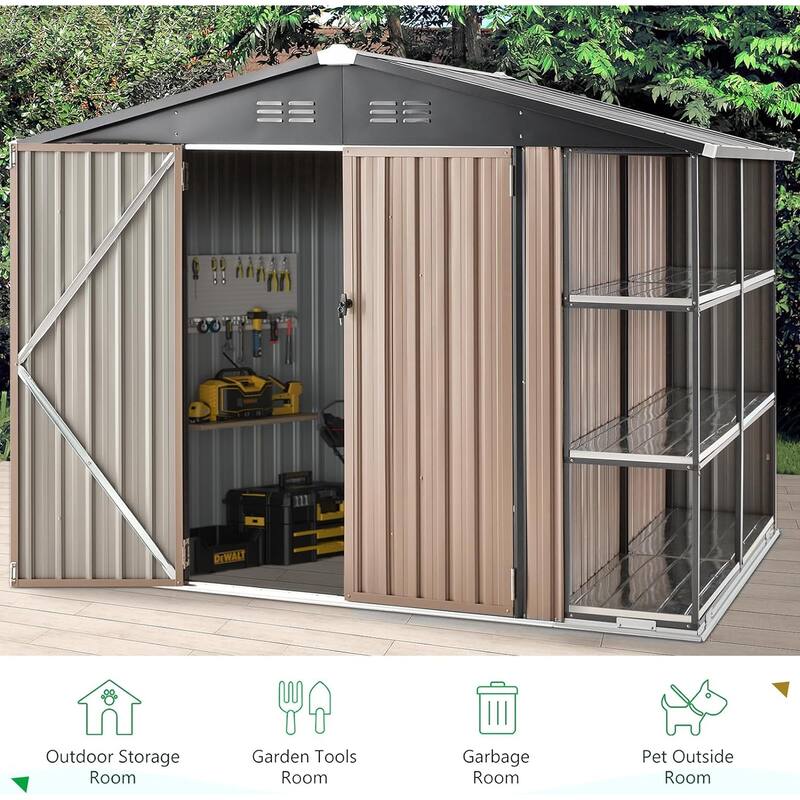 AECOJOYOutdoor Metal Storage Shed with Rack Utility Shed w/ Shelves