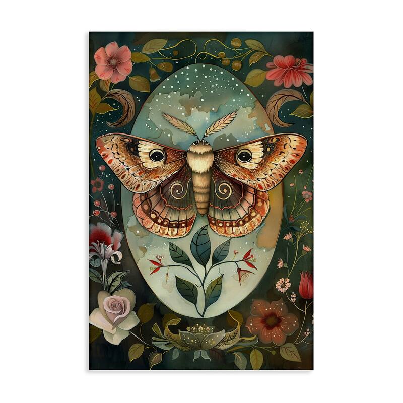 Stupell Moth with Blooming Florals Canvas Wall Art Design By The Dutch Lady - 24 x 36
