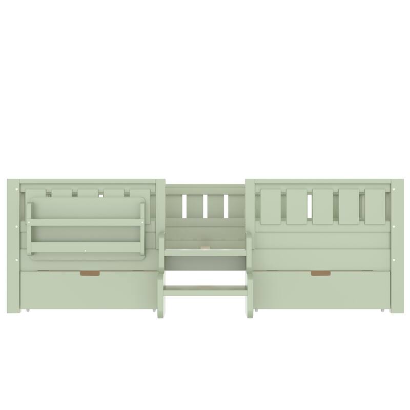 Multiple Colors Toddler Montessori Bed Children's Platform Bed with Low Profile Stairs, Built-in Bookshelf and Storage Drawers