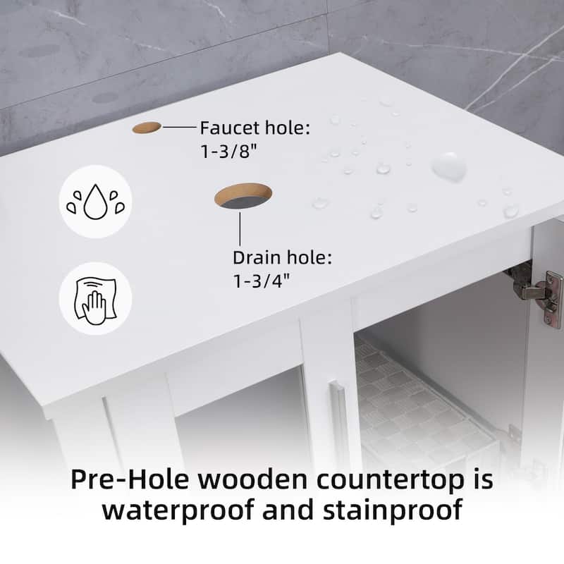 36" White Bathroom Vanity Sink Set with Side Cabinet Vessel Sink Faucet Combo