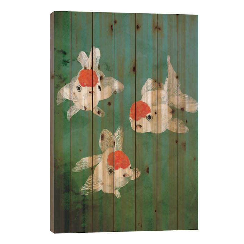 3 Goldfish Print On Wood by Big Nose Work - Multi-Color - 40x26x1.5