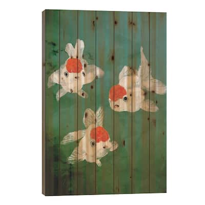 3 Goldfish Print On Wood by Big Nose Work - Multi-Color